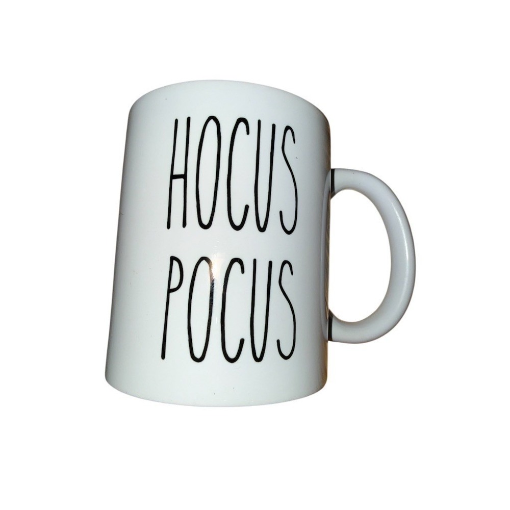 Rae Dunn HOCUS POCUS Halloween Coffee Mug Cup‎ White Black Lettering